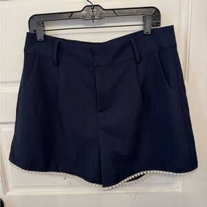 Stylish Navy High Waist Women's Shorts with Pearl Detail